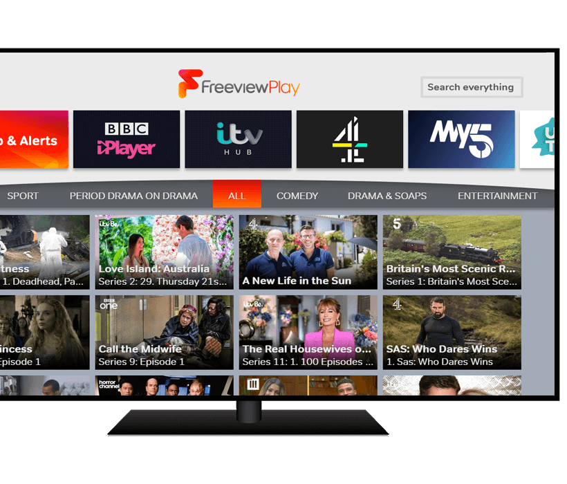 Explore Freeview Play displayed on TV screen