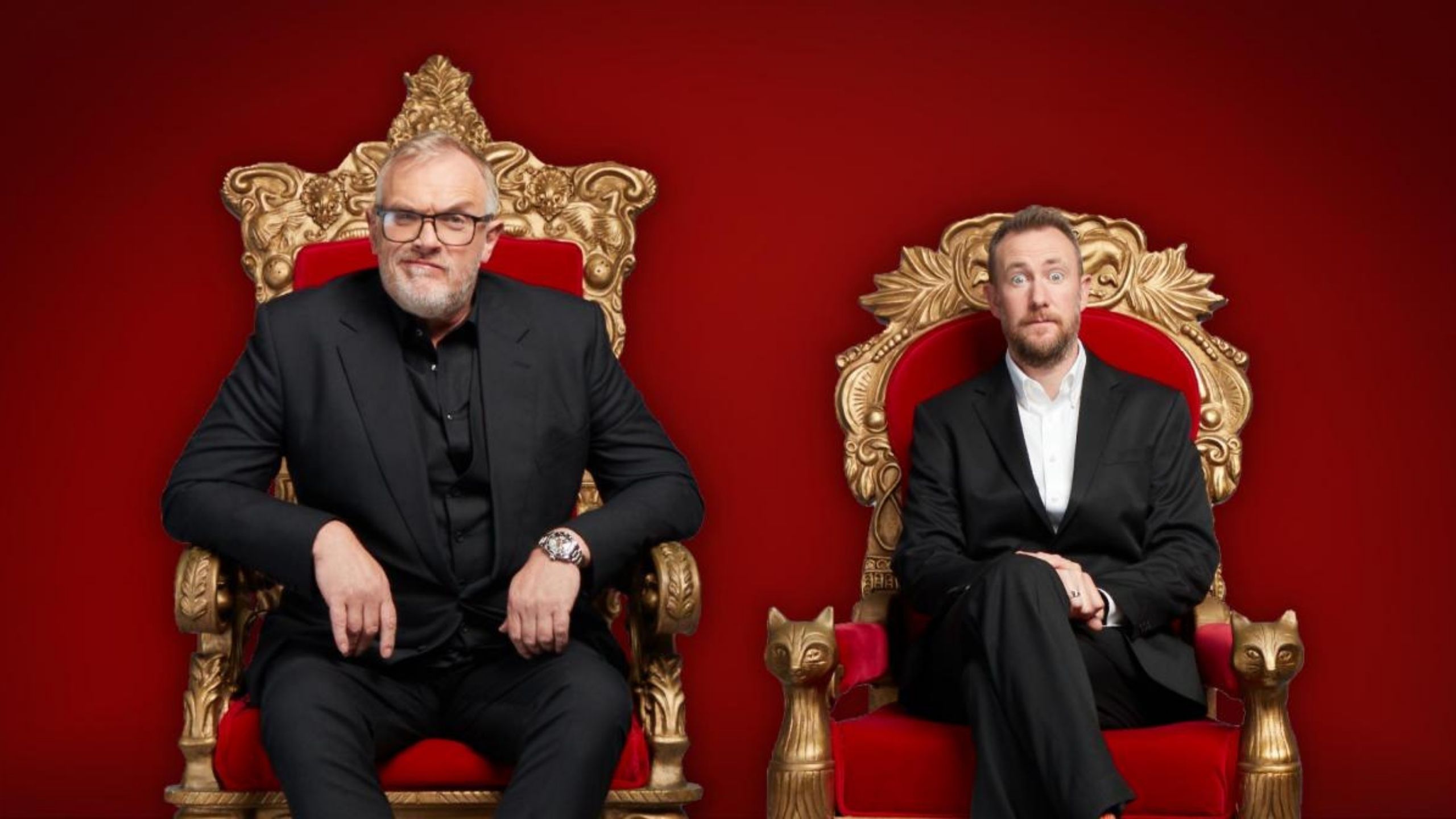 Greg Davies and Alex Horne on the Taskmaster thrones 