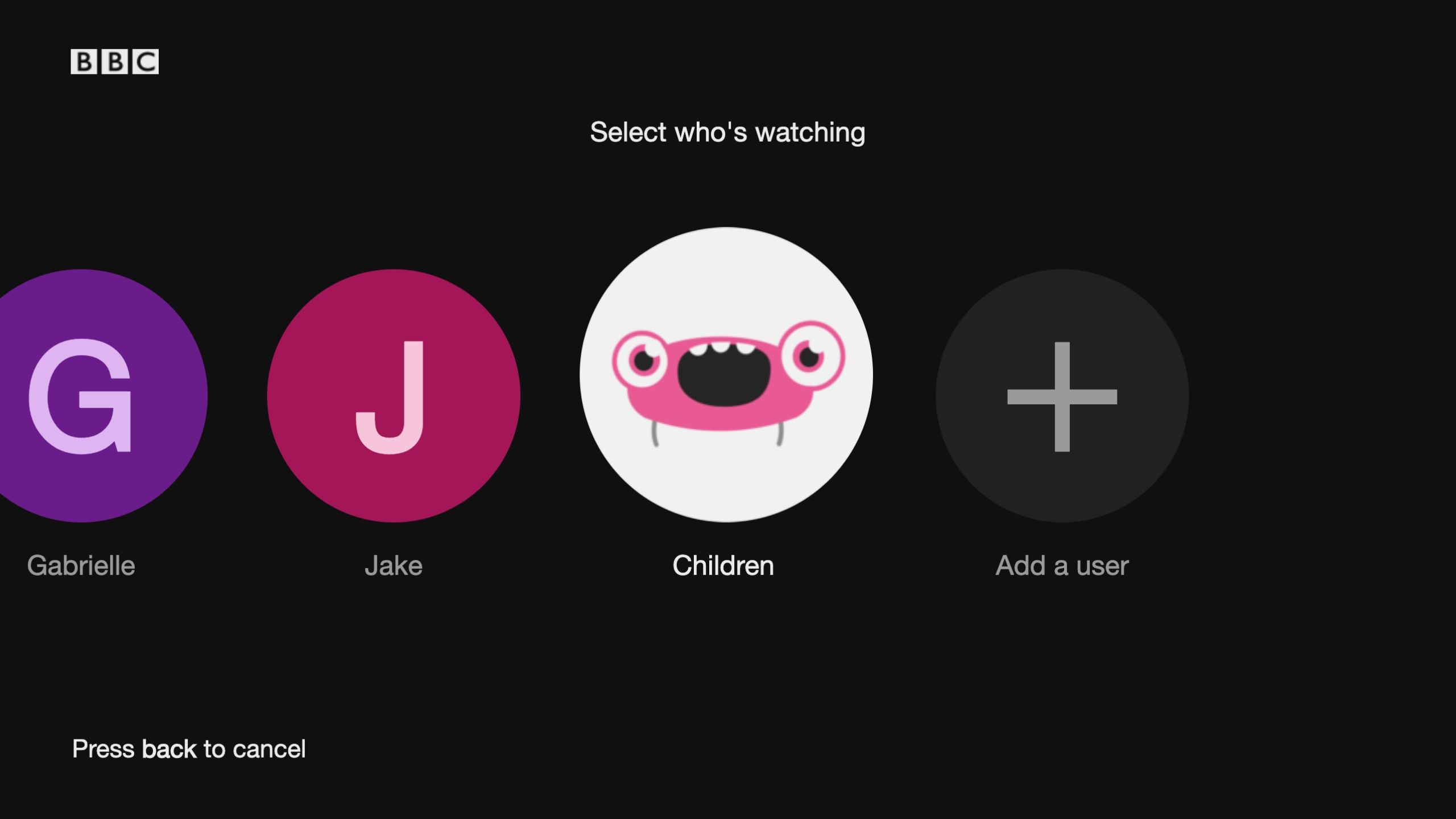 When you launch iPlayer different users will be available to choose from including 'children' 