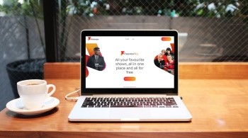 Image of the new Freeview website homepage on a laptop