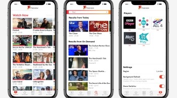 Freeview Mobile App - showing Watch Now, Search and Apps