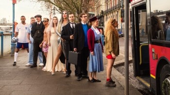 TV characters queuing for a bus