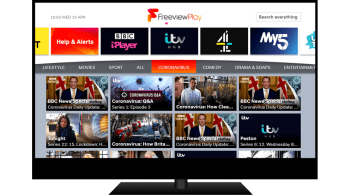 Explore Freeview Play displayed on TV screen with COVID-19 genre
