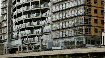 Close up shot of Ofcom HQ by Southwark Bridge, London