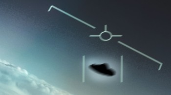 Grainy image of a UFO flying through the sky