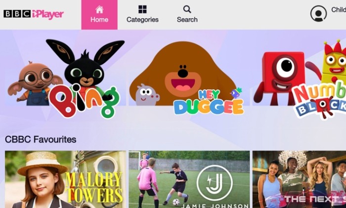 BBC iPlayer - kids mode screen