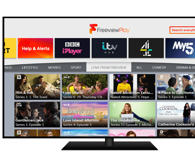 TV monitor displaying Freeview Play