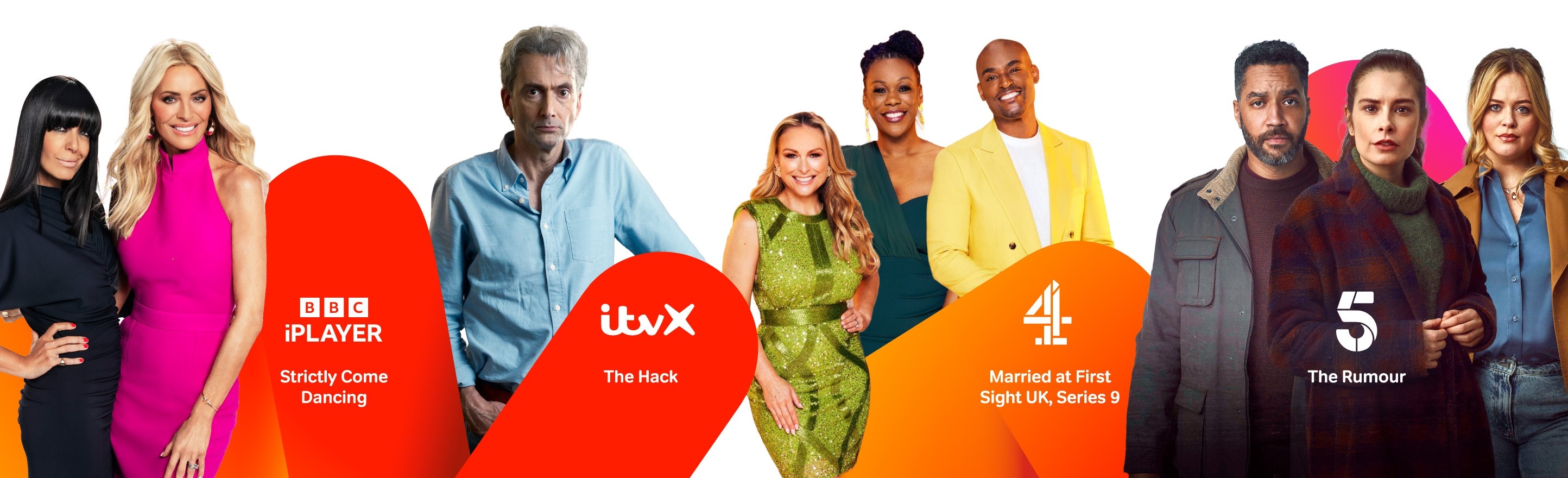 Banner including Strictly Come Dancing, The Hack, MAFS UK and The Rumour